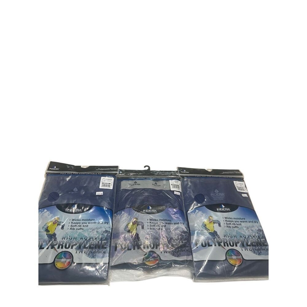 INDERA Men’s Rib Knit Thermal Pants (1) & Shirts (2) Sz L   Navy NIP